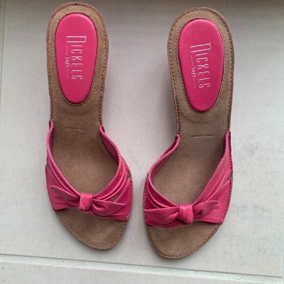 Pink Nickels Soft Step-In Open Sandal With Bow and Wedge Heel Size 6.5 - Picture 1 of 6